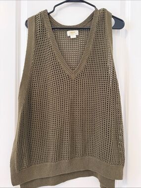 Maeve Olive Open-Knit V-Neck Sweater Vest